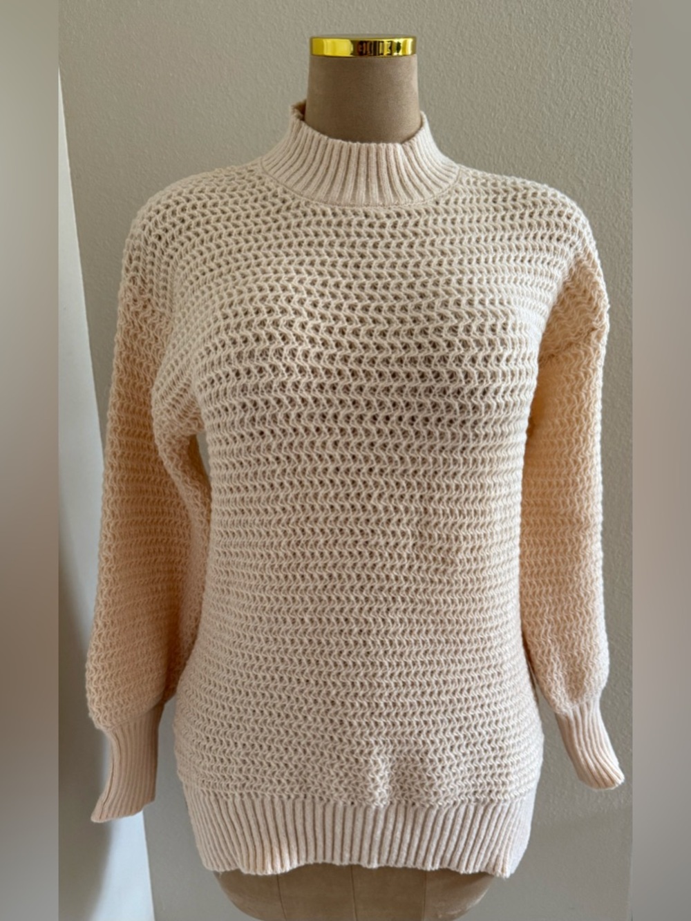 Women’s Cream Open-Knit Mock Neck Sweater